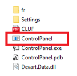 Screenshot du .exe du ControlPanel