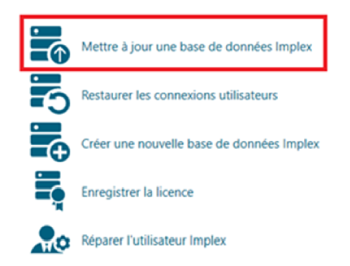 Screenshot du bouton Mettre à jour une base de données Implex du ControlPanel